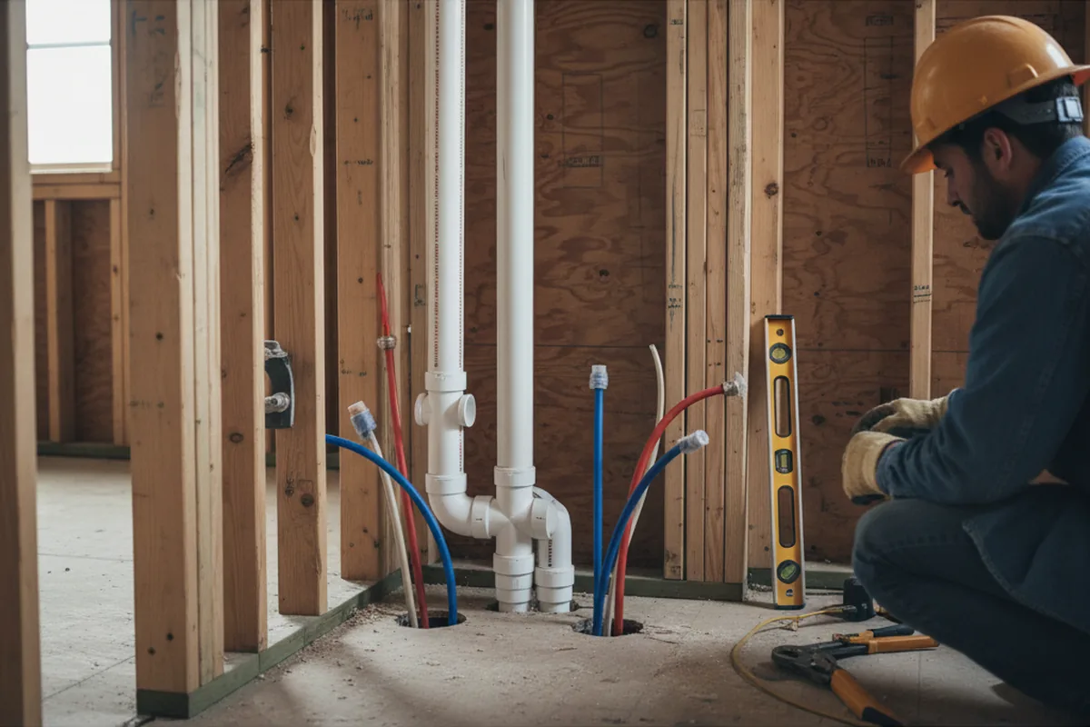 Drain and supply rough-in during Leak Detection in Howe